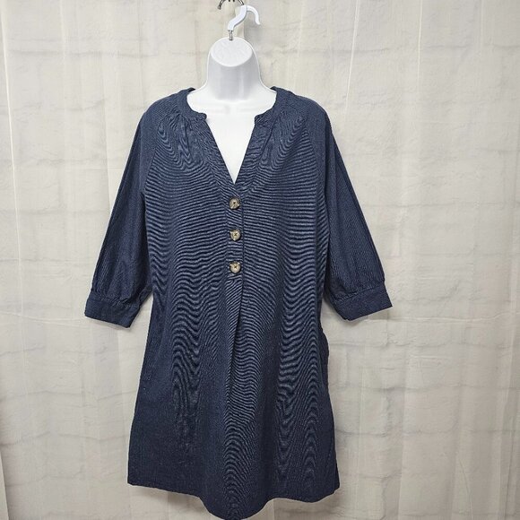 Falls Creek Blue Chambray Dress Minimalist Boho Lagenlook Short Dress M - Picture 1 of 14